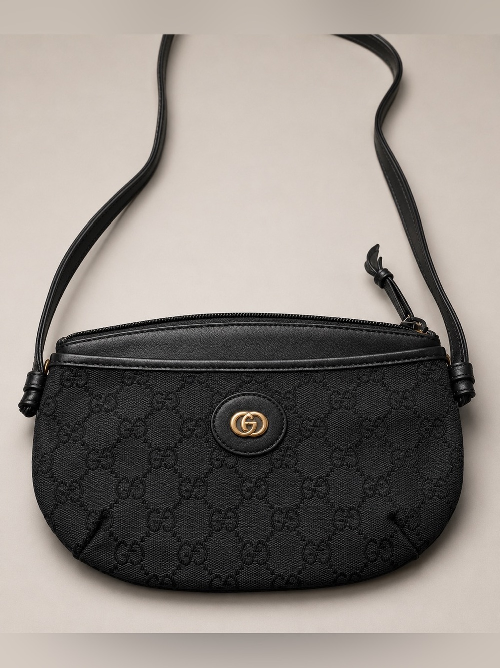 Gucci Black Monogram Crossbody with Gold-Tone Logo